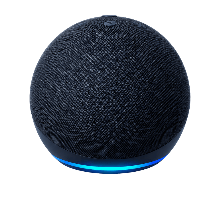 Amazon Echo smart speaker with its blue light ring illuminated